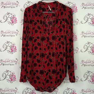 Free People blouse long sleeve floral flowers Red and Black Floral Blouse